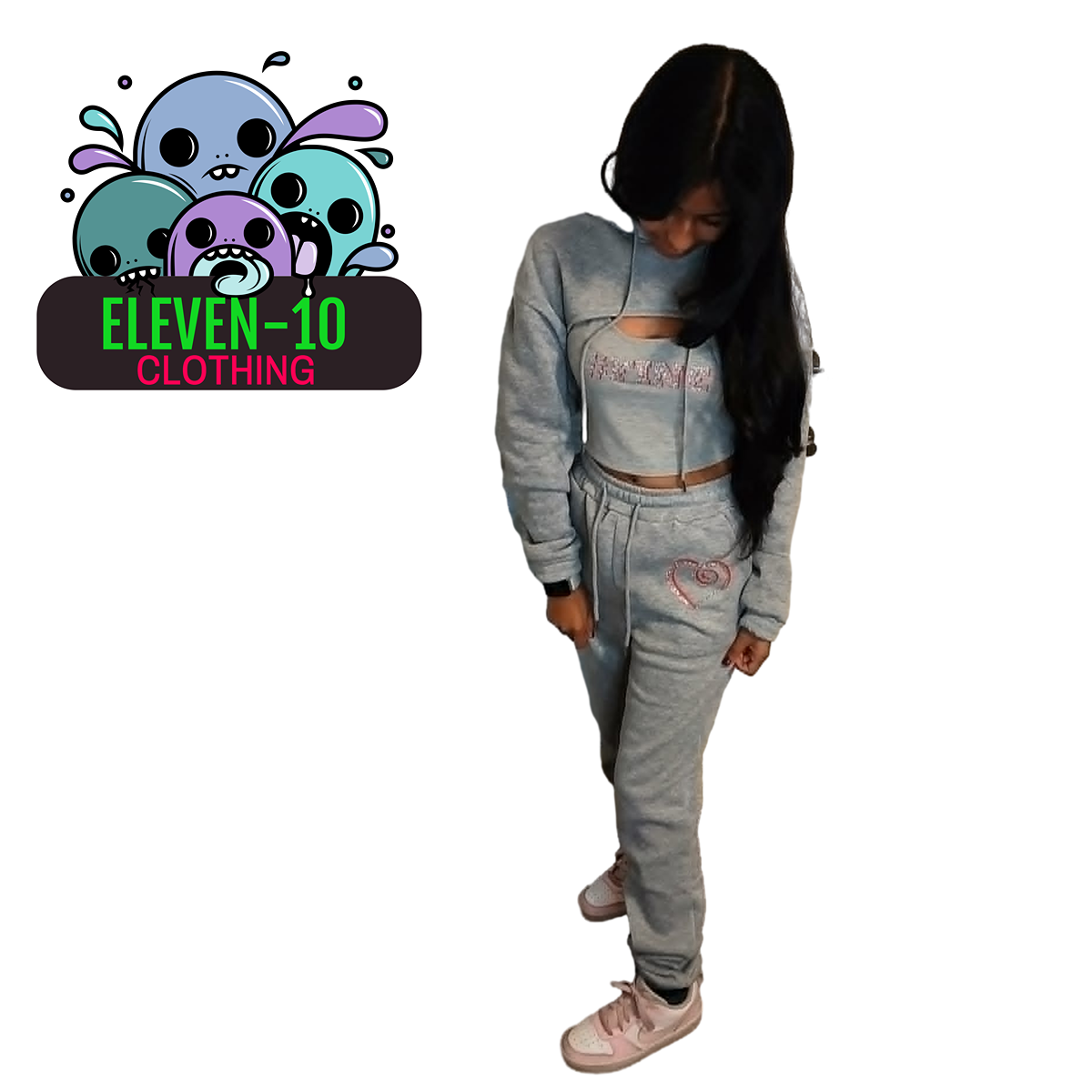 3-Piece Crop Sweat Set (Grey)