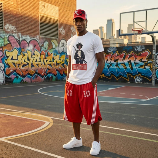 Eleven‑10 Red Stride Oversized Shorts – Performance Edition