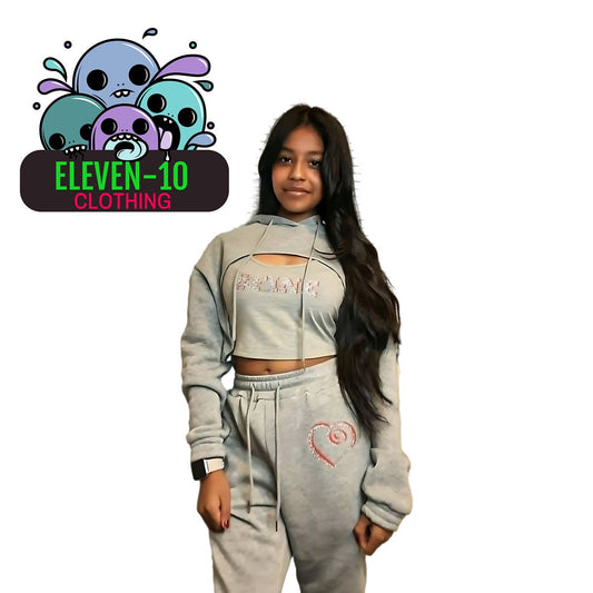 3-Piece Crop Sweat Set (Grey)