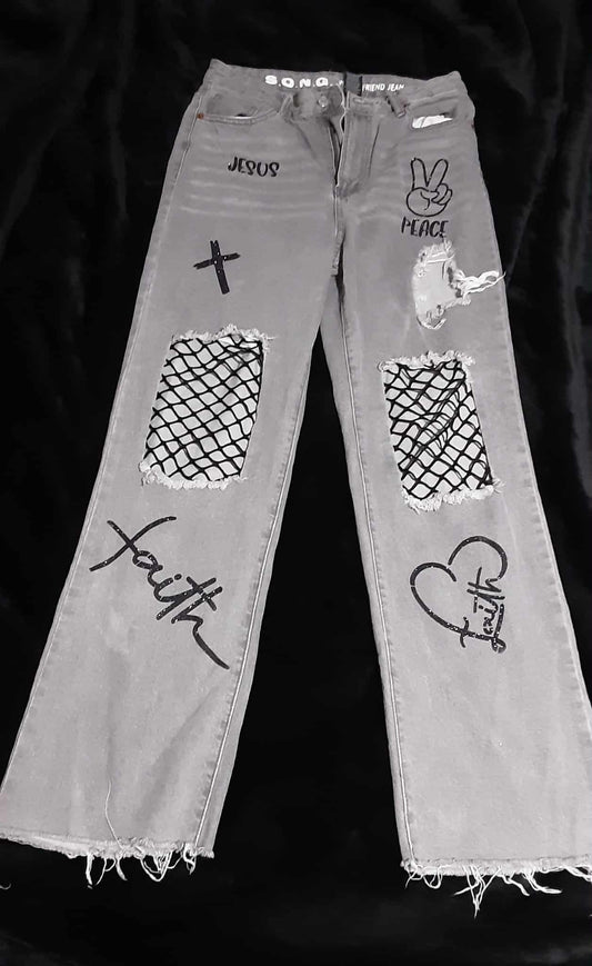 "Faith & Peace" Flare Jeans