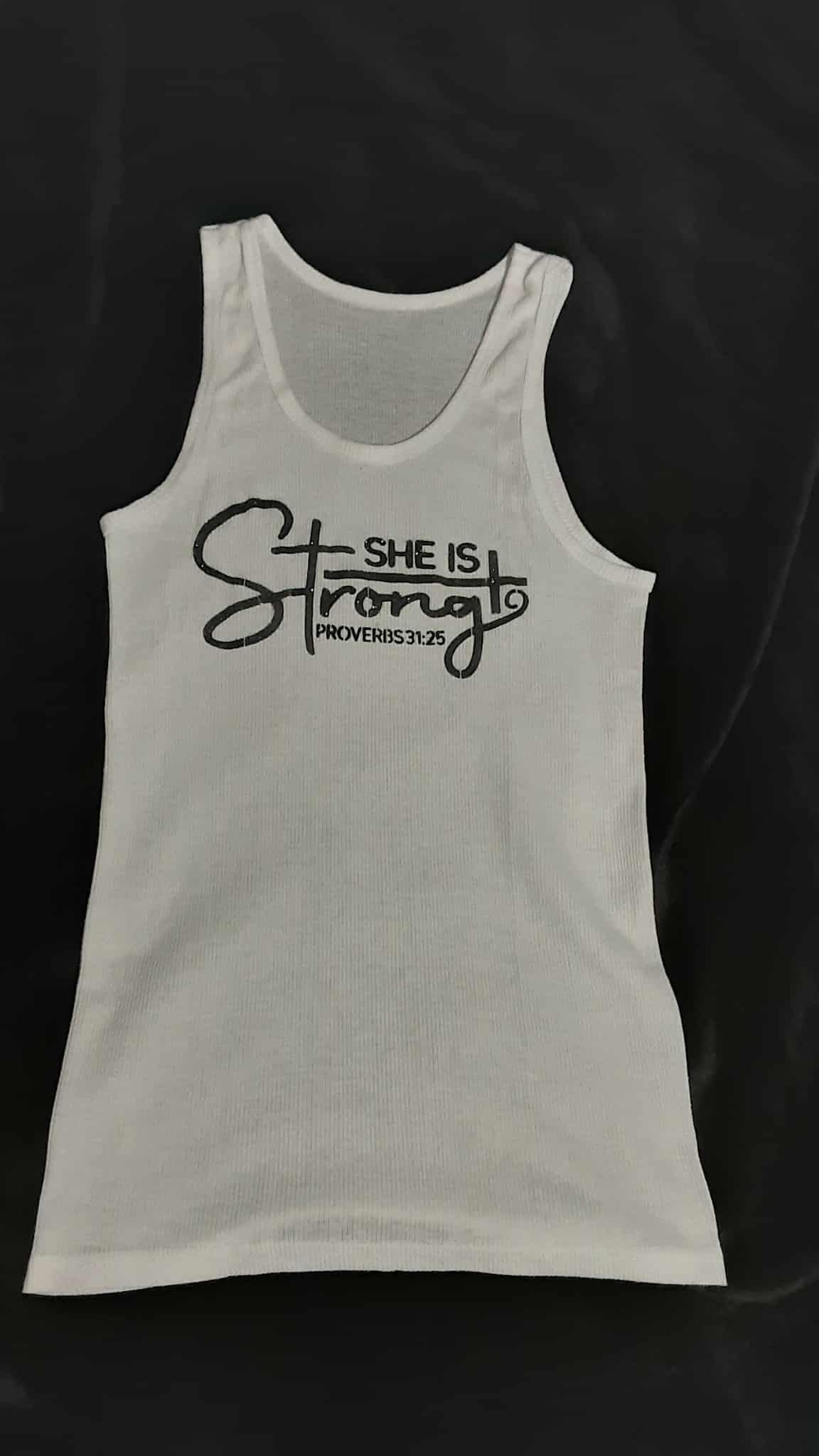 "She Is Strong" Scriptural Tank Top (Proverbs 31:25)