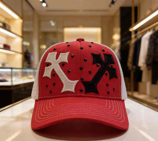 Dual Cross Studded Trucker Hat