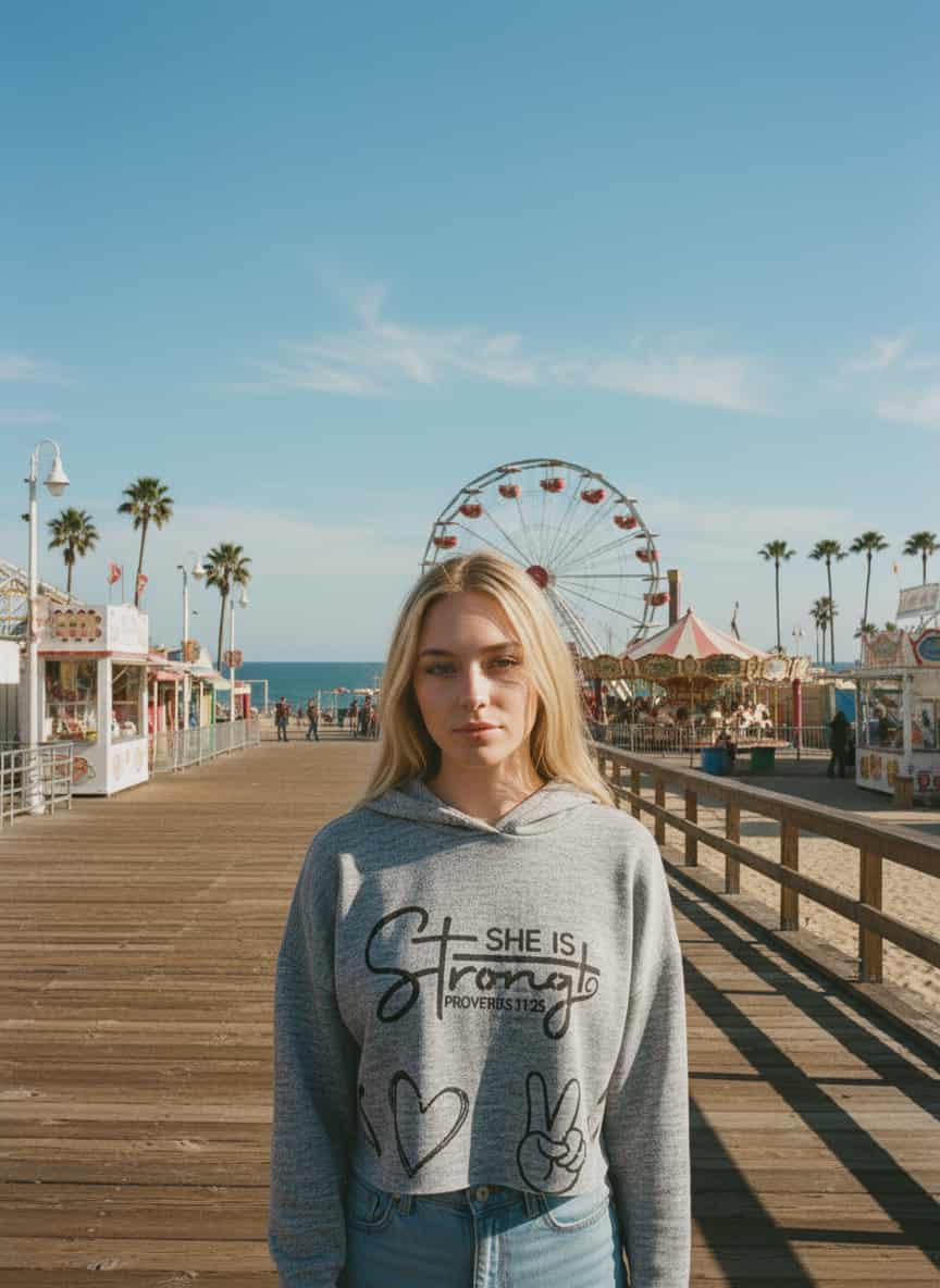 "She Is Strong" Cropped Fleece Hoodie (Proverbs 31:25)