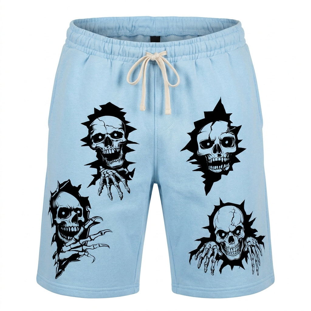 Skull Breakout Graphic Shorts – Ice Blue Edition