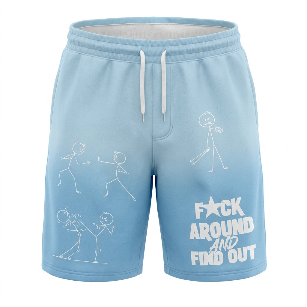 F★ck Around and Find Out Graphic Shorts – Ice Blue Edition