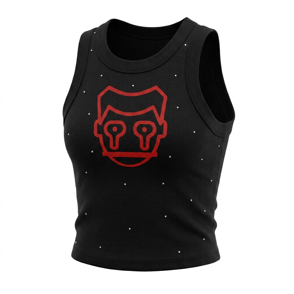 Eleven‑10 Red Silent Cries Rhinestone Crop Tank – Black Edition