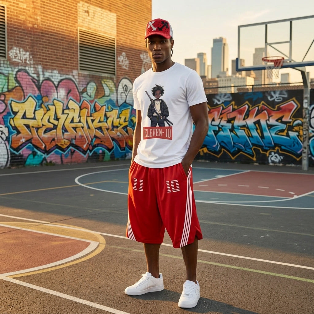 Eleven‑10 Red Stride Oversized Shorts – Performance Edition